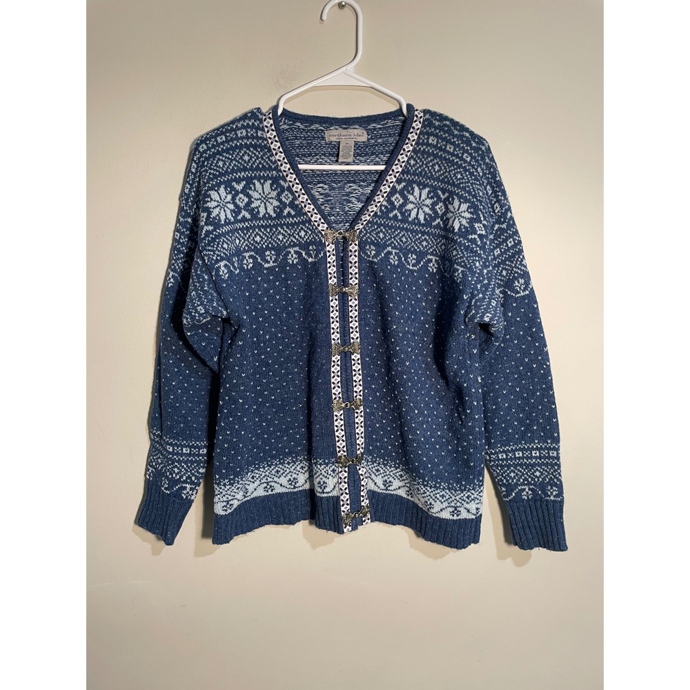Vintage Northern Isles Blue Fair Isle Decorative‎ Closure Cardigan Size Medium